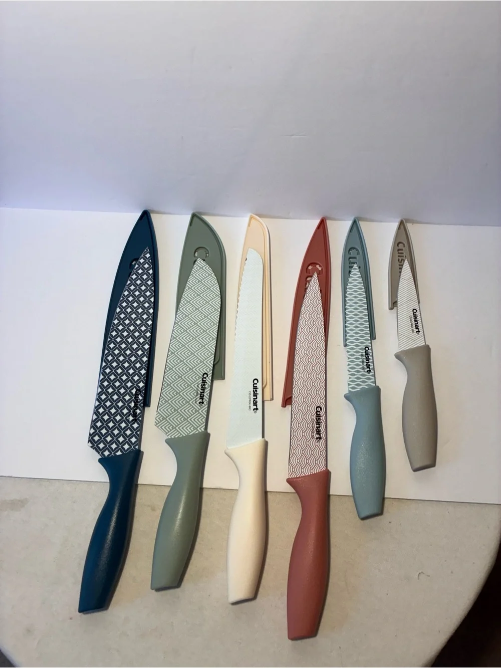NEW Cuisinart Advantage 10 Pc Ceramic Coated Knife Set w/ Blade Guards Pastel Co
